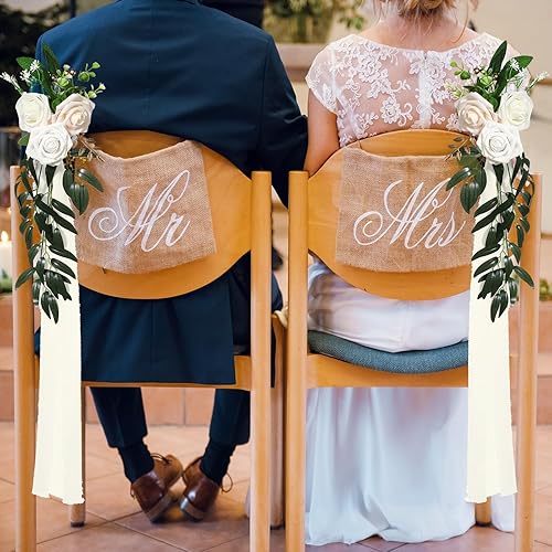 Miniatura 5 de Hoteam 16 piezas de decoración de pasillo de boda para ceremonia de boda, flores artificiales para respaldo de silla de iglesia, flores florales con