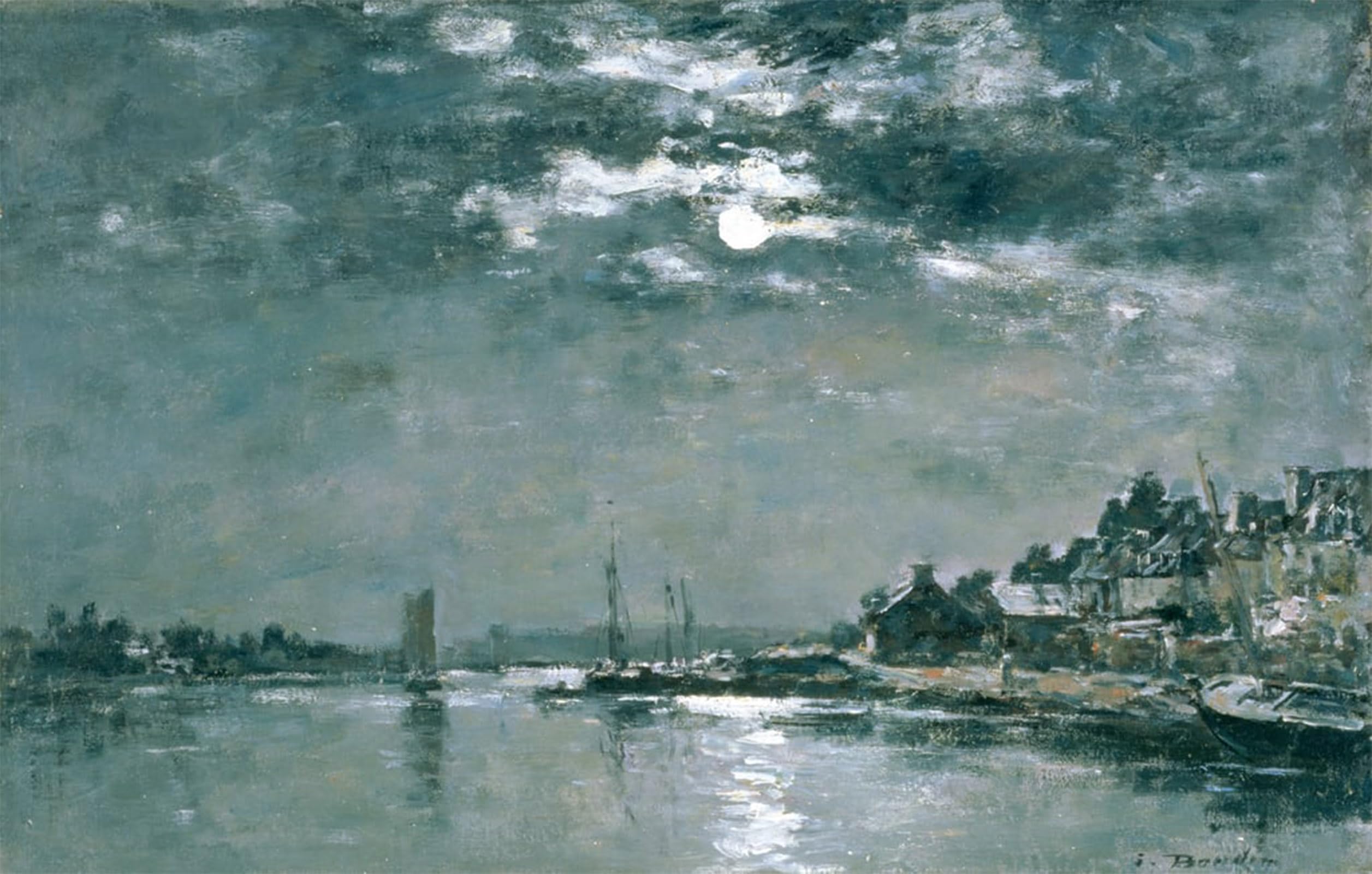 SERENDIPITP Vintage Picture Print on Canvas Wall Art Poster Moonlit Seascape by Eugene Louis Boudin Artwork Print Poster for Wall Decor 60x90cm