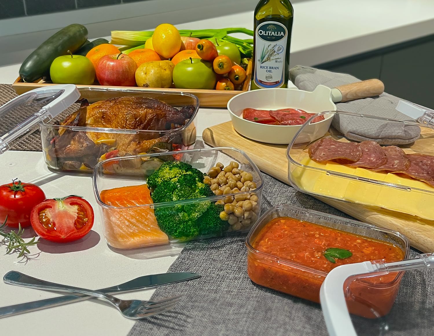 Felli Duo Loc Frischhaltedose mit Deckel, luftdicht, für Kühlschrank, Mikrowelle, Gefrierschrank, fleckenfrei, wiederverwendbar, für unterwegs, klein + groß, für Küche und Reisen, wöchentlicher