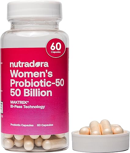 Nutradora Suplementos nutricionales probióticos para mujer de 50 mil millones de UFC, probióticos diarios para mujeres que apoyan la salud