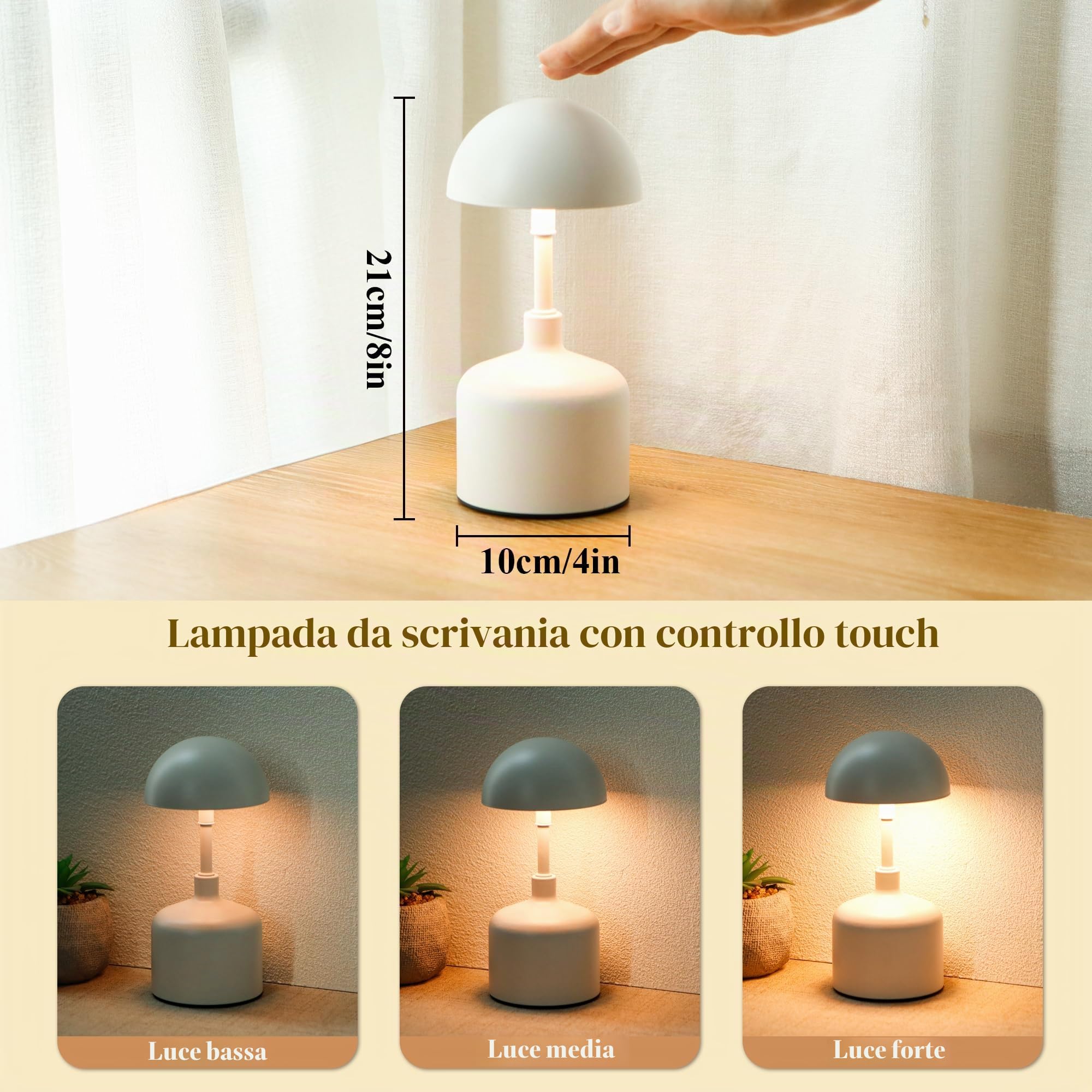 JHY DESIGN 3 lampade da tavolo senza colore regolabile gruppo di 2 ricaricabili a LED per il controllo del tocco filo ristoranti letto, Tabl caffè (Beige)