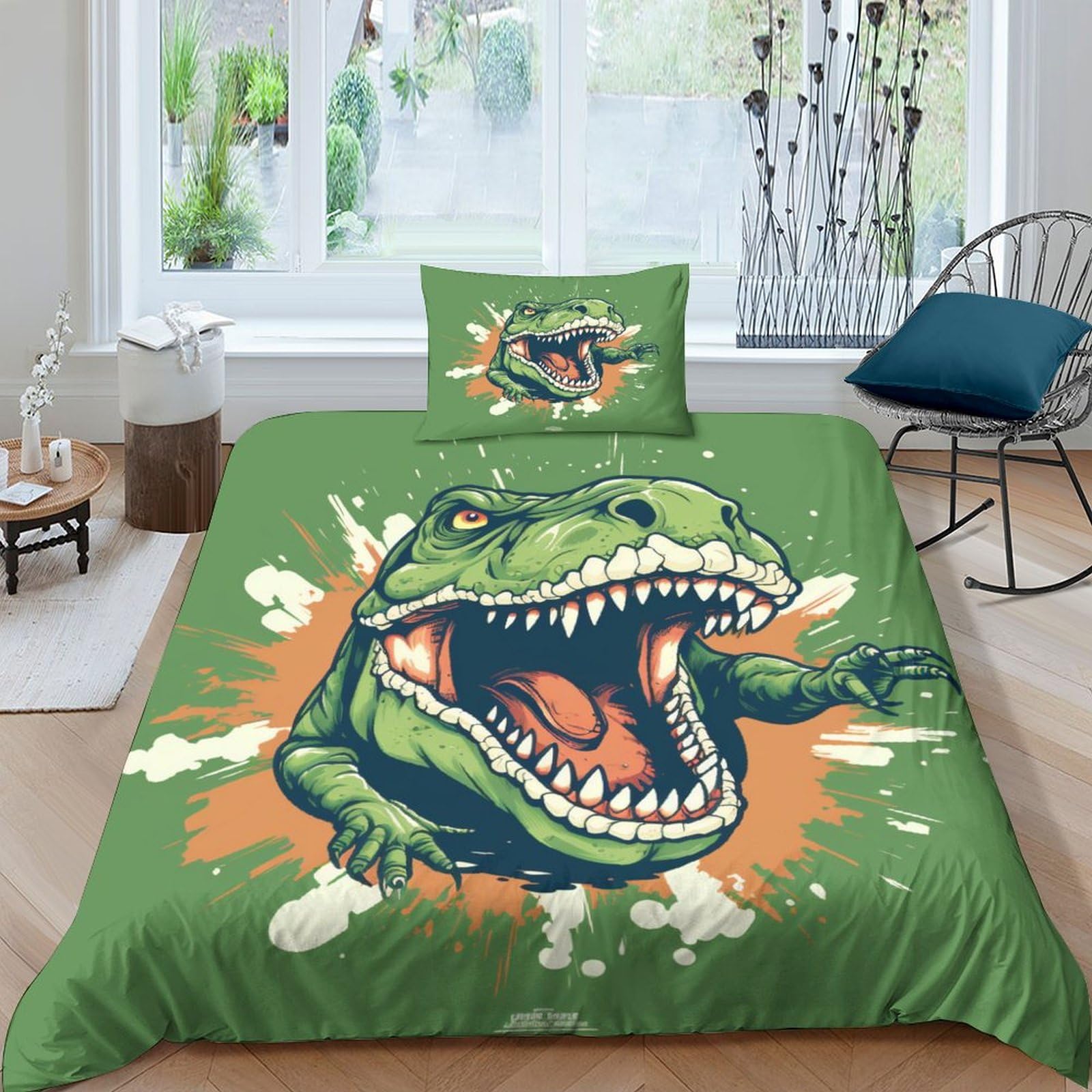 Housse de couette dinosaure 135x200 cm en microfibre douce hypoallergénique pour lit simple