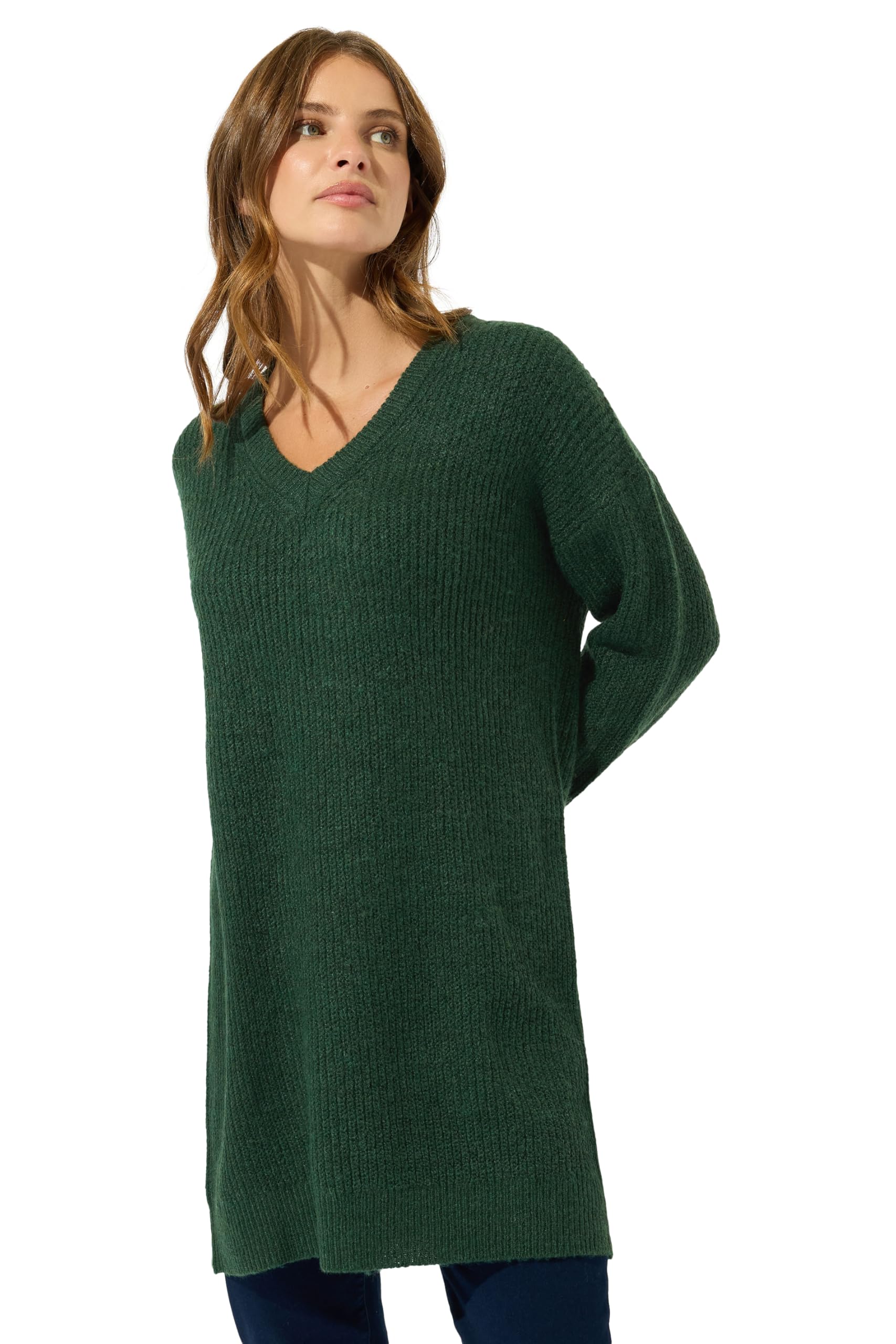 Women's Green M&Co M&Co Vneck Tunic Jumper Size 14-16