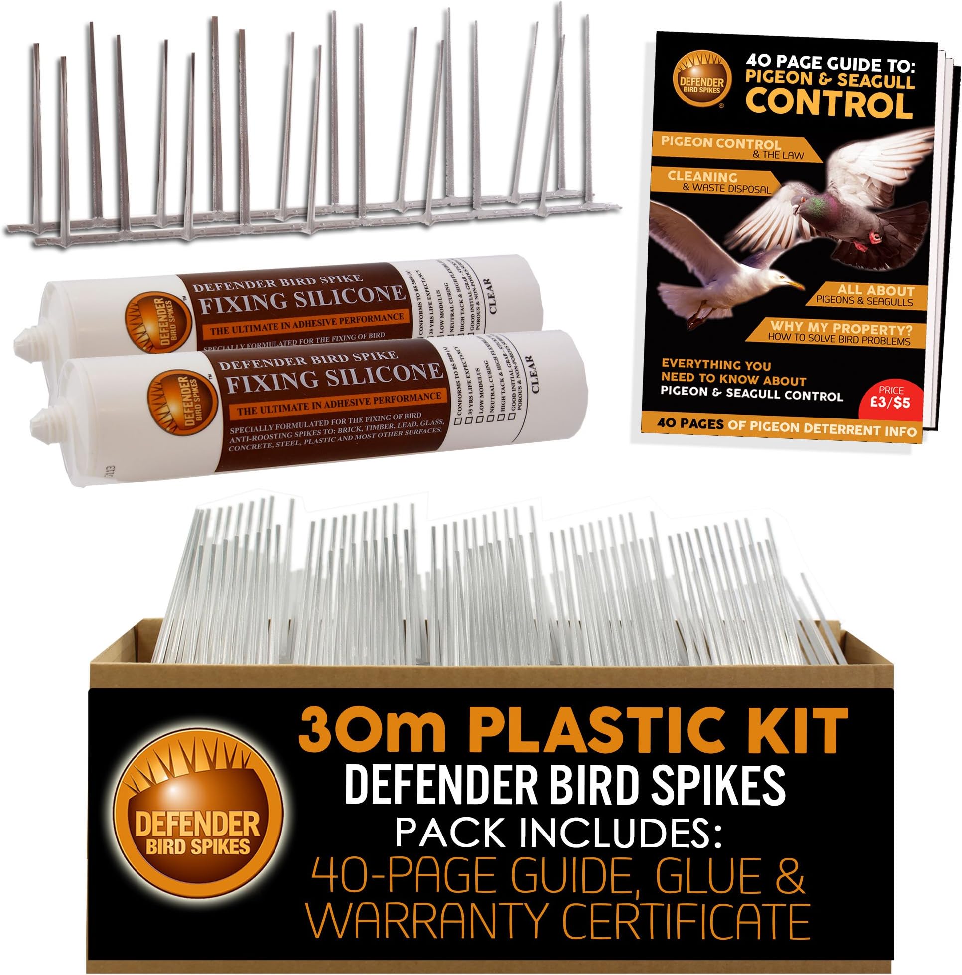Defender Bird Spikes Anti-Bird Spikes Defender Plastic Pack 30 m with Glue Pigeon Control Guide