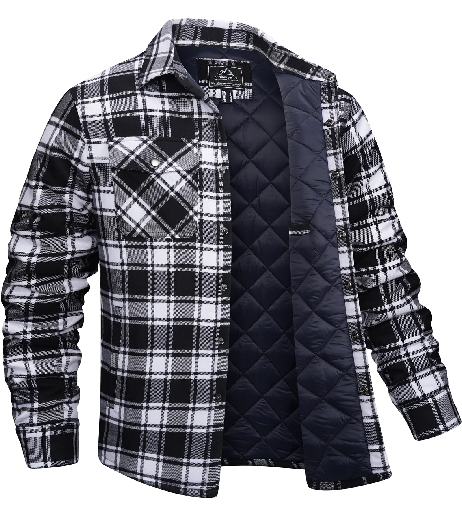 EKLENTSON Men's Flannel Shirt Jacket Quilted Lined Plaid Coats Warm Winter Jacket Thick Button Down Coat with 5 Pockets
