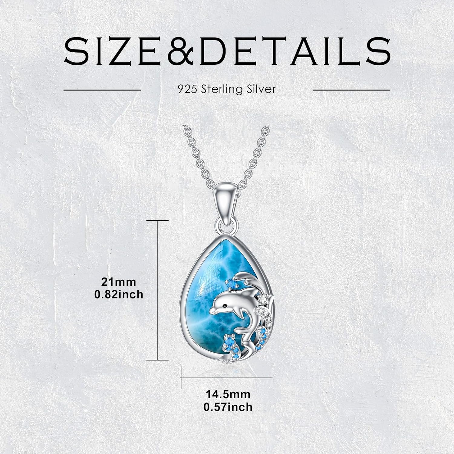 Natural Larimar Dolphin Necklace for Women 925 Sterling Silver Teardrop Shaped Genuine Larimar Pendant Authentic Larimar Jewelry Gifts