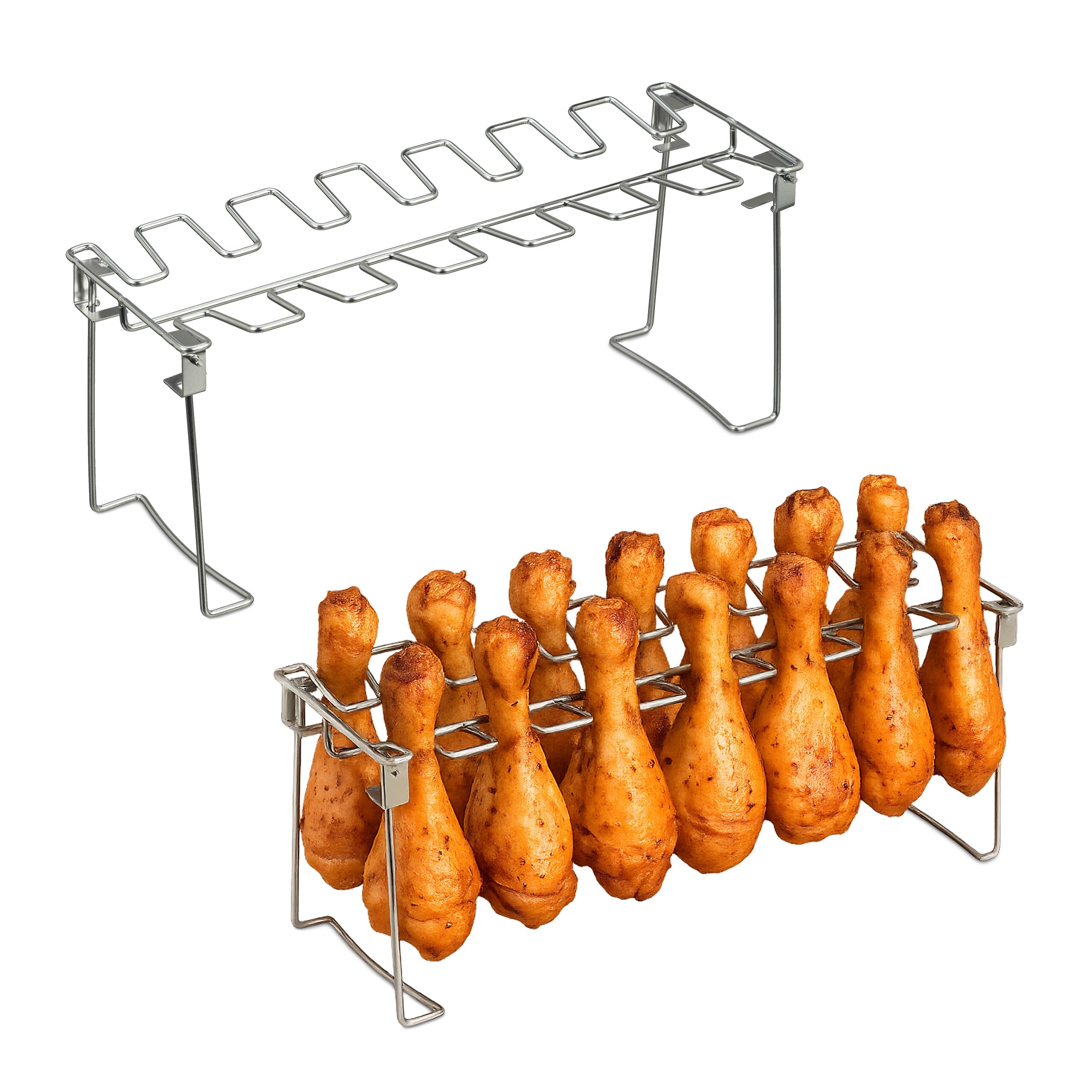 Supports pour Cuisses de Poulet Relaxdays, 2 pièces, en INOX, volaille croustillante sans retournement, Pliables, Argent
