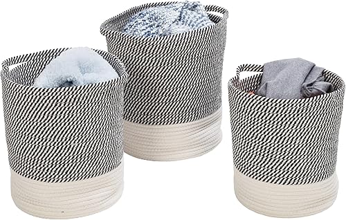 Honey-Can-Do Juego de 3 cestas de cuerda de algodón de dos tonos para almacenamiento y organización, grisblanco STO-09536 gris