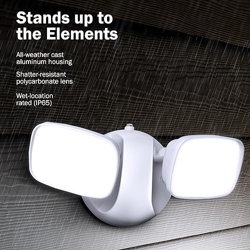 Miniatura 5 de Feit Electric Luz LED de seguridad para exteriores, luz de inundación LED impermeable de 28 W, 2 cabezales, montaje en pared, funciona con