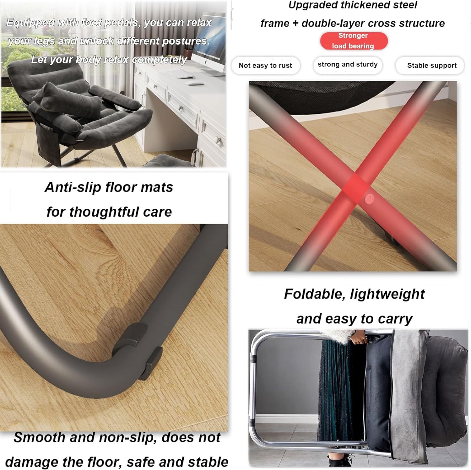 Lazy Sofa Lounge Chair Adjustable Chaise Lounger Folding Zero Gravity Lawn Chair Set Padded Zero Gravity Chair with Headrest Adjustable Folding Recliners and Table for Patio. (Color : Gray)