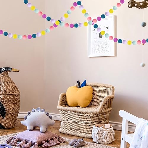 Miniatura 4 de Boao Guirnalda de bolas de fieltro de lana, coloridas guirnaldas de pompones hechos a mano de 6.5 pies de largo, 24 bolas de fieltro para decoración