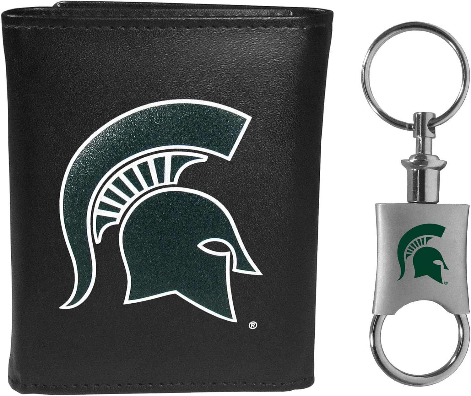 Siskiyou Sports NCAA Michigan State Spartans Mens Leather Tri-fold Wallet & Valet Key Chain, Black, One Size
