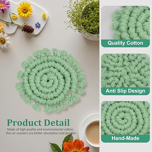 Miniatura 2 de Paquete de 2 posavasos de algodón para portavasos de automóvil, portavasos de automóvil, soportes para bebidas, lindos soportes de macramé bohemios,