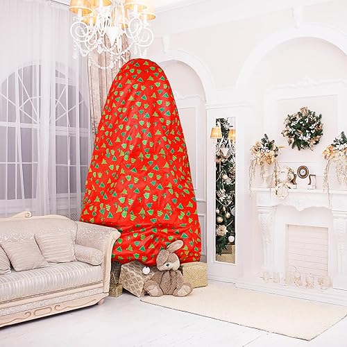 Miniatura 6 de Onesing Bolsa de almacenamiento vertical para árbol de Navidad, 9 x 6 pies, estampado floral rojo a prueba de polvo, con cordón, cubierta para árbol