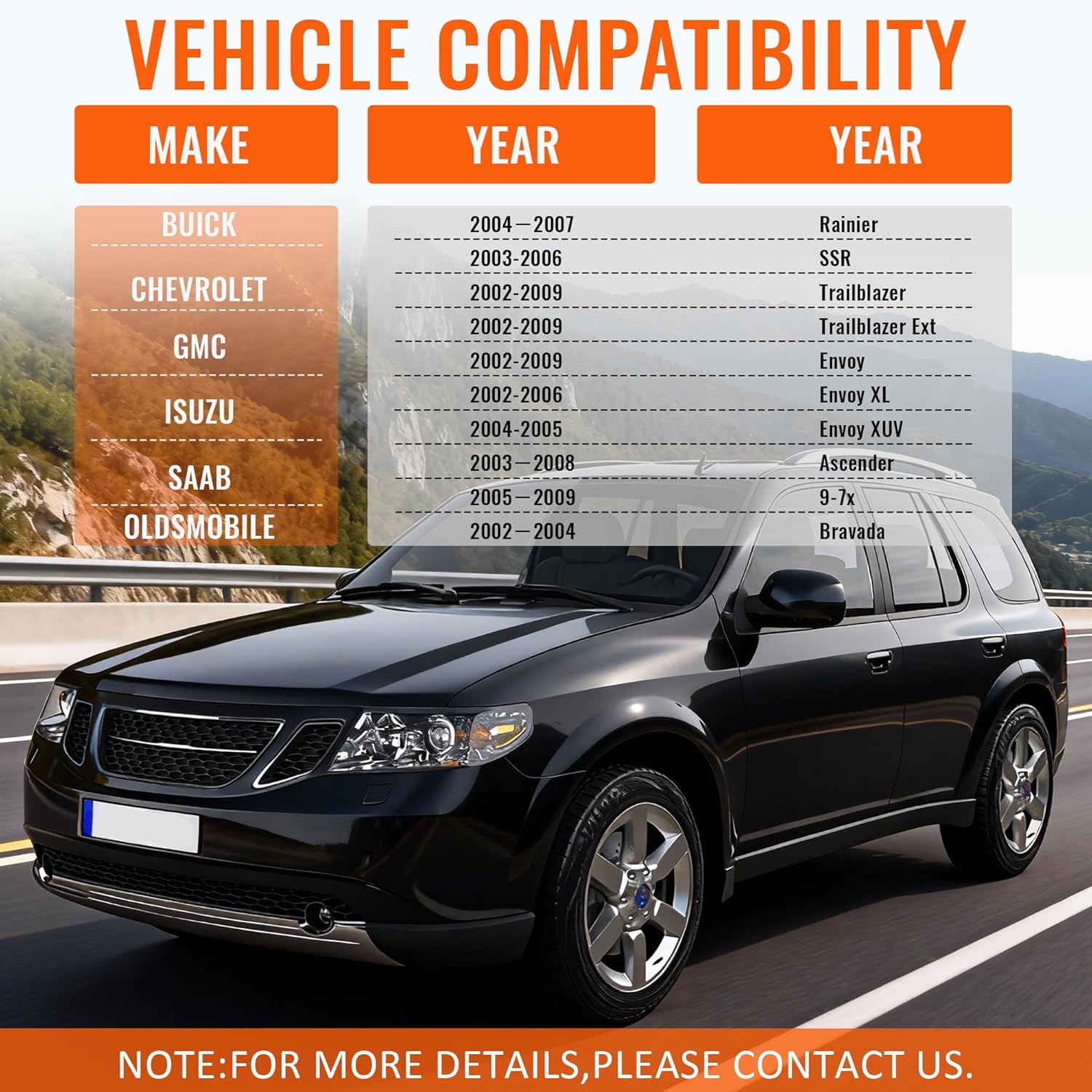 4pc Rear Upper & Lower Trailing Control Arm Kit for 2002-2009 Chevy Trailblazer SSR, GMC Envoy, Buick Rainier, Isuzu Ascender, Olds Bravada, Saab 9-7X, Fits Models Without Air Suspension