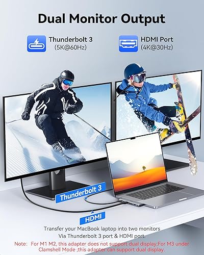 Miniatura 40 de Estación de acoplamiento USB C Monitor HDMI dual, adaptador USB C a HDMI dual con 2 puertos HDMI, carga PD, SD/TF, puertos USB A y C 3.0, estación