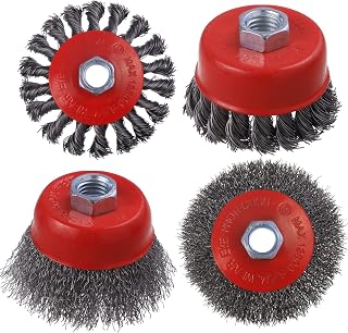 4 Pack 3&4 Inch Carbon Steel Wire Wheel Cup Brush Set, Twisted Knotted Cup Brush for Angle Grinder, 5/8 Inch-11 Threaded Arbor 0.02 Inch Carbon Steel Wire Wheel for Grinder