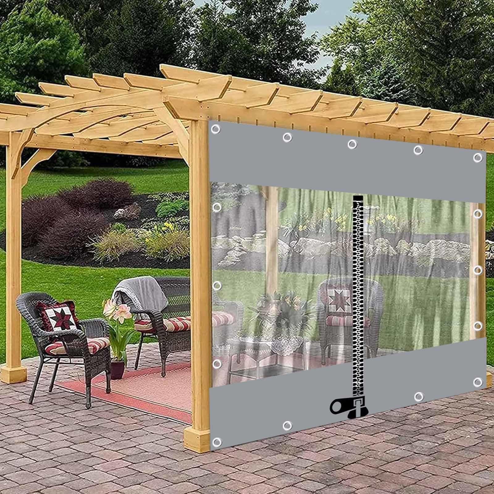 Pergola Plane Seitenteile, 2/3/4/5m, Kunststoff-Windschutzplane Mit Reißverschluss, PVC-Transparent Plane Mit Ösen, wasserdichte 0.3mm Vinyl-Gardinen,Grey-4x2m/13.1x6.6ft