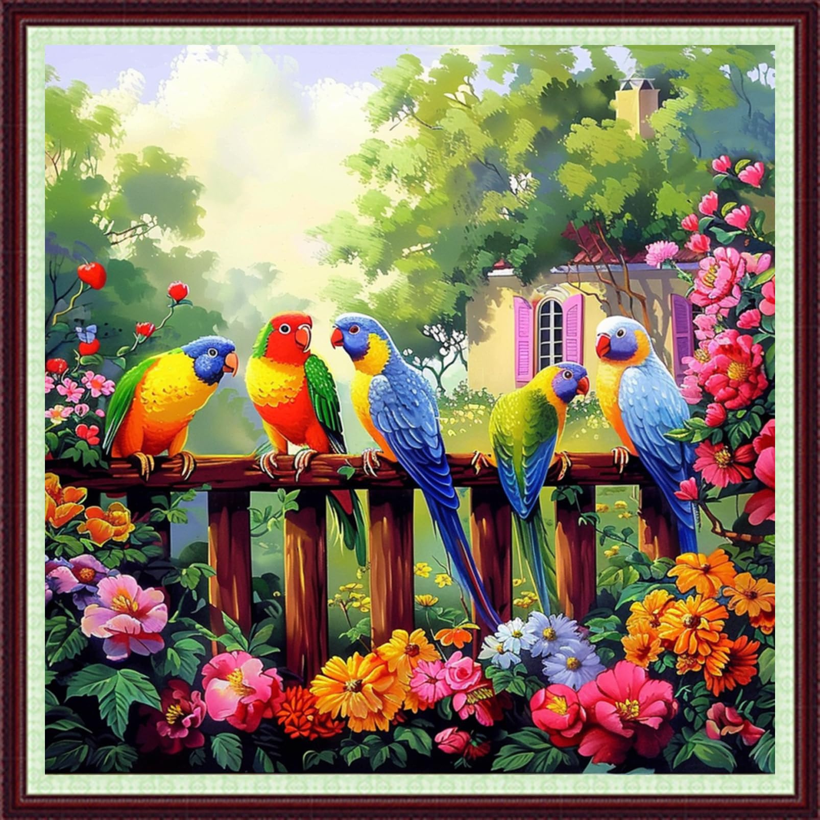 Dooxvey Cross Stitch Kits for Adults Beginners,Full Range of Cross-Stitch Stamped Kits Needlepoint Kits for Beginners Embroidery Kits 11CT Cross Stitch Patterns-Colorful Birds and Flowers 18x18 inch