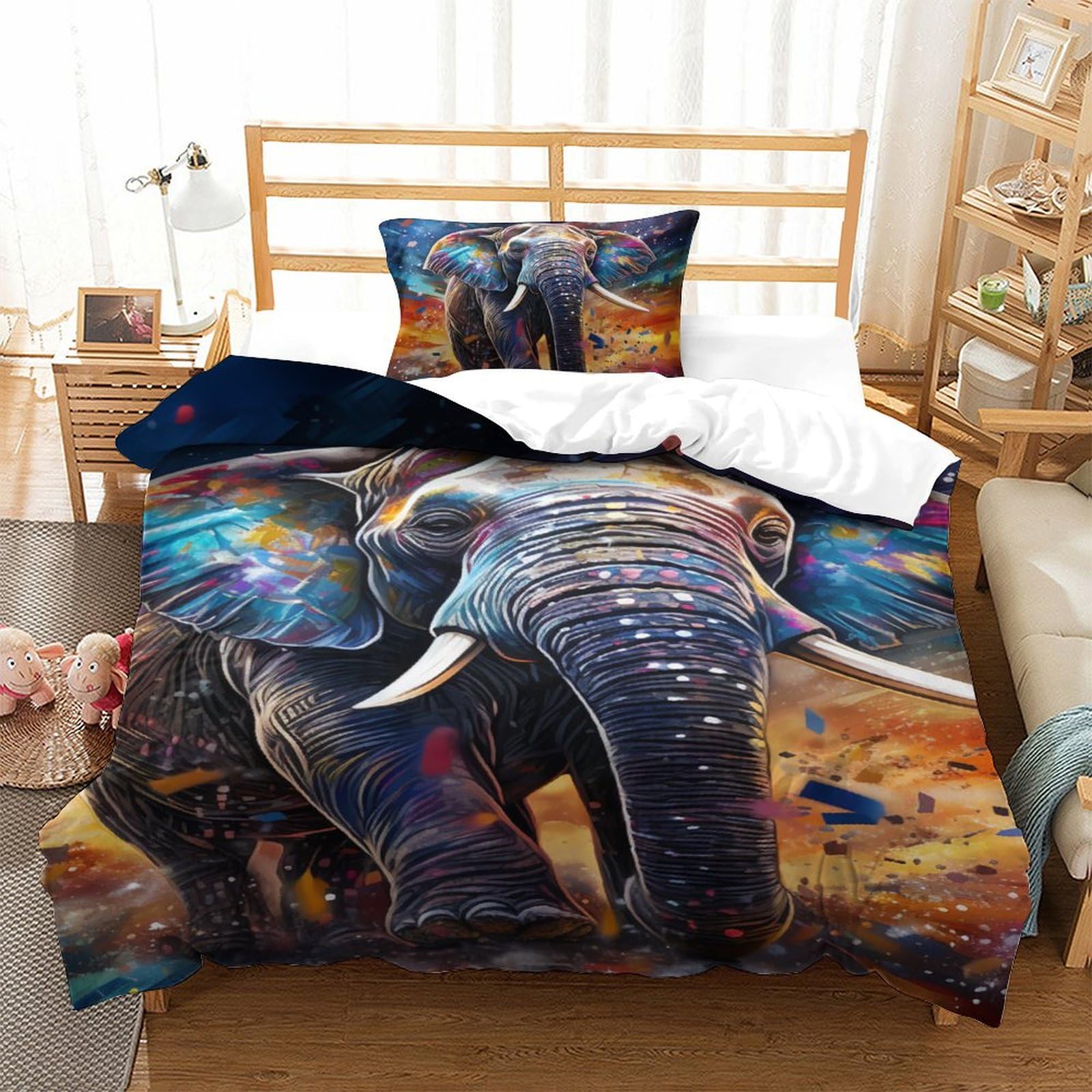 Housse couette éléphants fermeture éclair literie respirante enfant 135x200