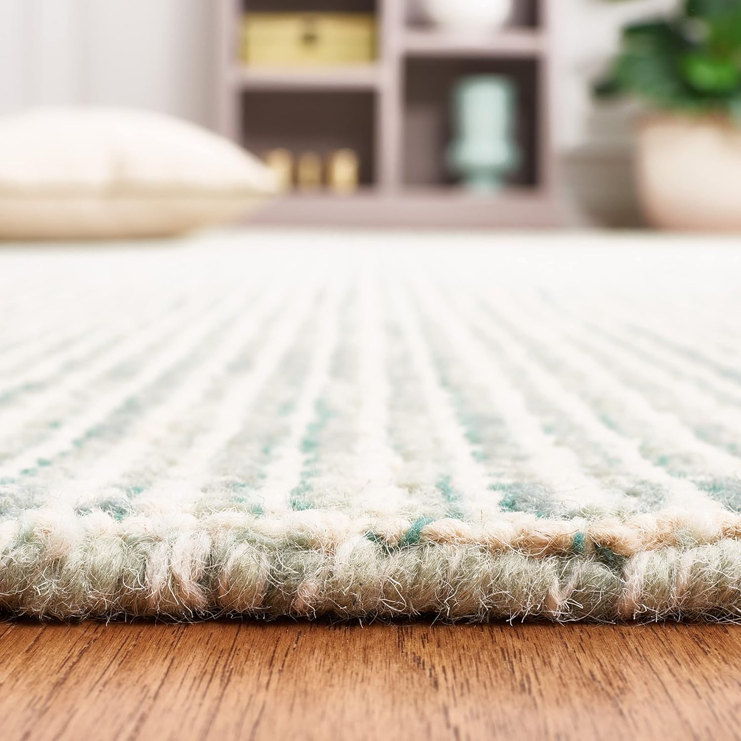 SAFAVIEH Abstract Collection Runner Rug - 2'3" x 12', Green & Ivory, Handmade Wool, Ideal for High Traffic Areas in Living Room, Bedroom (ABT484Y)