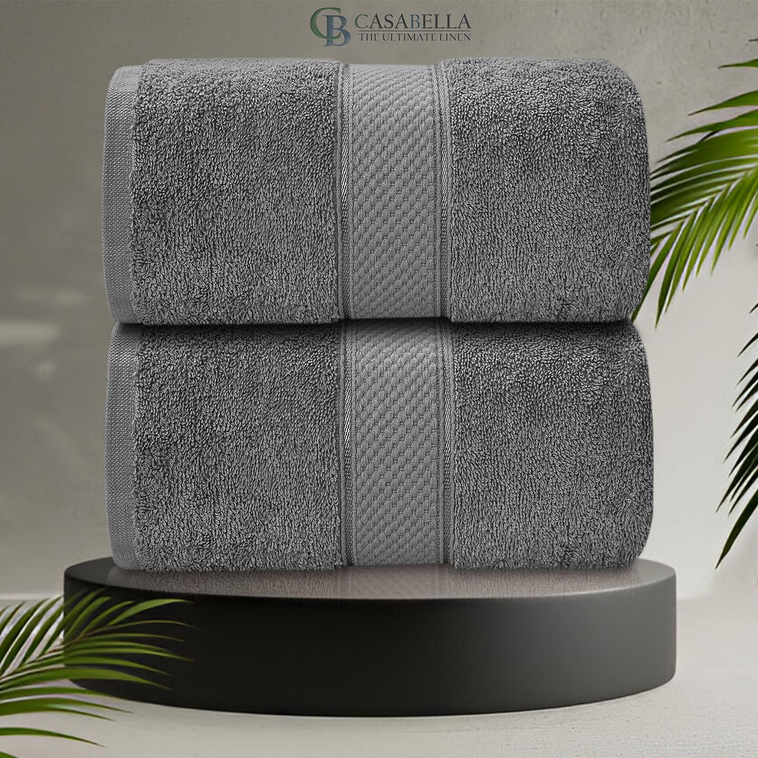 CB CASABELLA 2 Piece Jumbo Bath sheets 100% Combed Cotton Extra Large Bath Towel bale set super Absorbent Soft Silver 2 Pack 90X180 CM Bath sheets Extra Large Bathroom Set Beach Towel