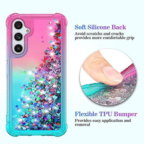 Miniatura 4 de Funda para Galaxy A54 5G, Samsung A54 5G, con protector de pantalla HD, degradado de arena movediza con purpurina líquida flotante en cascada