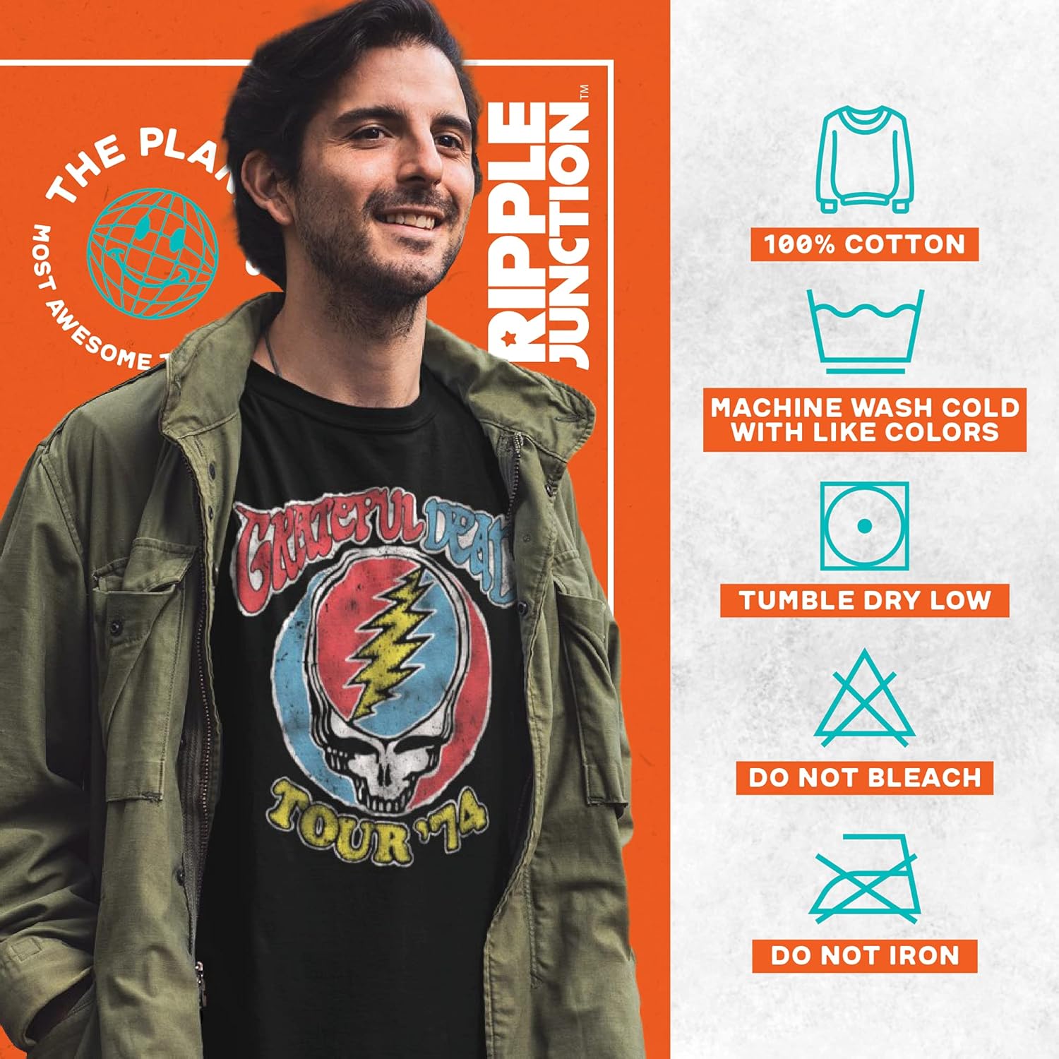 Ripple Junction Grateful Dead Men's Short Sleeve T-Shirt Tour 1974 Retro Stealie - Image 4