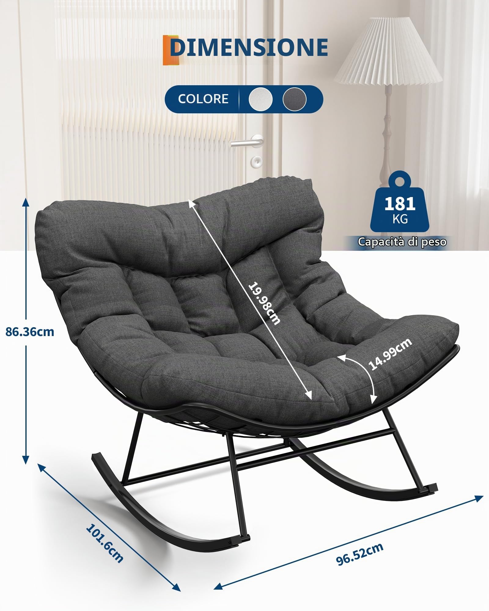 Garvee Sedia a Dondolo Oversized a Uovo da Esterno con Cuscino Spesso | Cuscino spesso, Design a uovo, Oversized, Interni, Esterni, Giardino, Terrazza