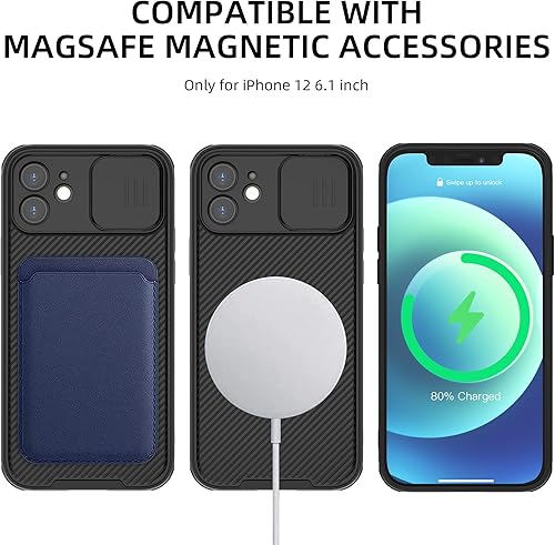 Miniatura 3 de Hitaoyou Funda Magsafe para iPhone 12, funda protectora de cámara para iPhone 12 compatible con cargador Magsafe con cubierta deslizante para lente,