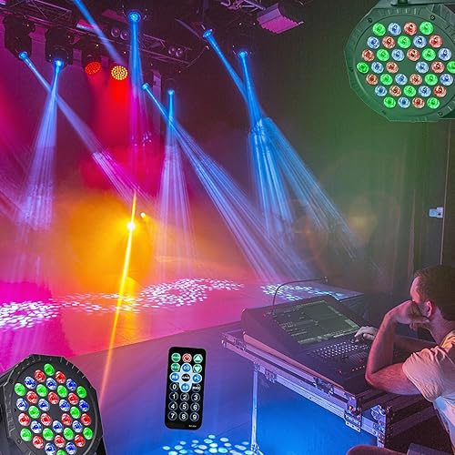 Miniatura 7 de Luces de escenario, 36 luces LED por par, iluminación de escenario, 7 modos, luz de DJ, activación de sonido y control DMX con control remoto, luz