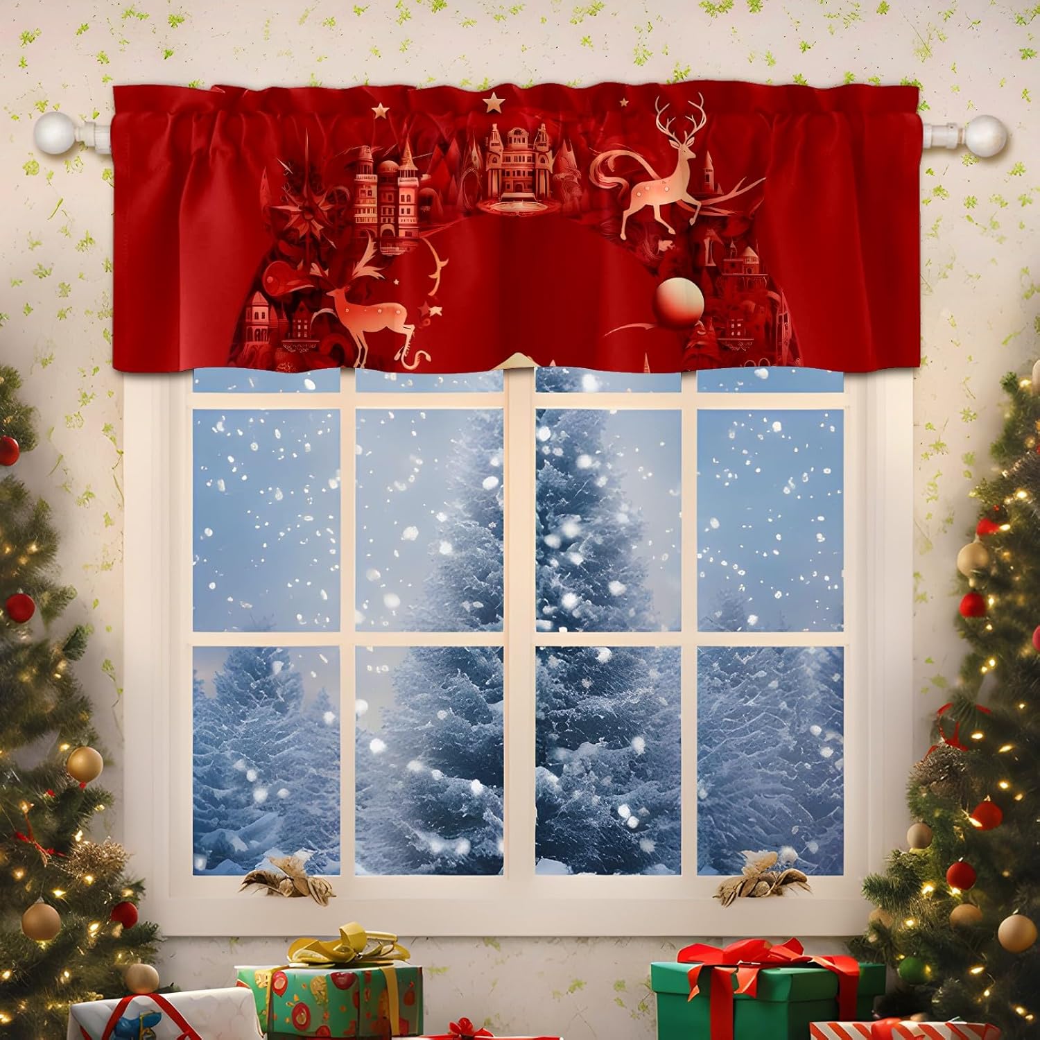 DIOLOUE Red Christmas Kitchen Curtains Valances Kitchen