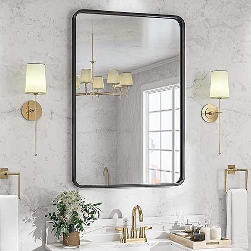 ZENY Espejo de baño con marco de metal negro para pared, espejo rectangular de montaje en pared de 24 x 36 pulgadas, espejo de tocador, espejo de