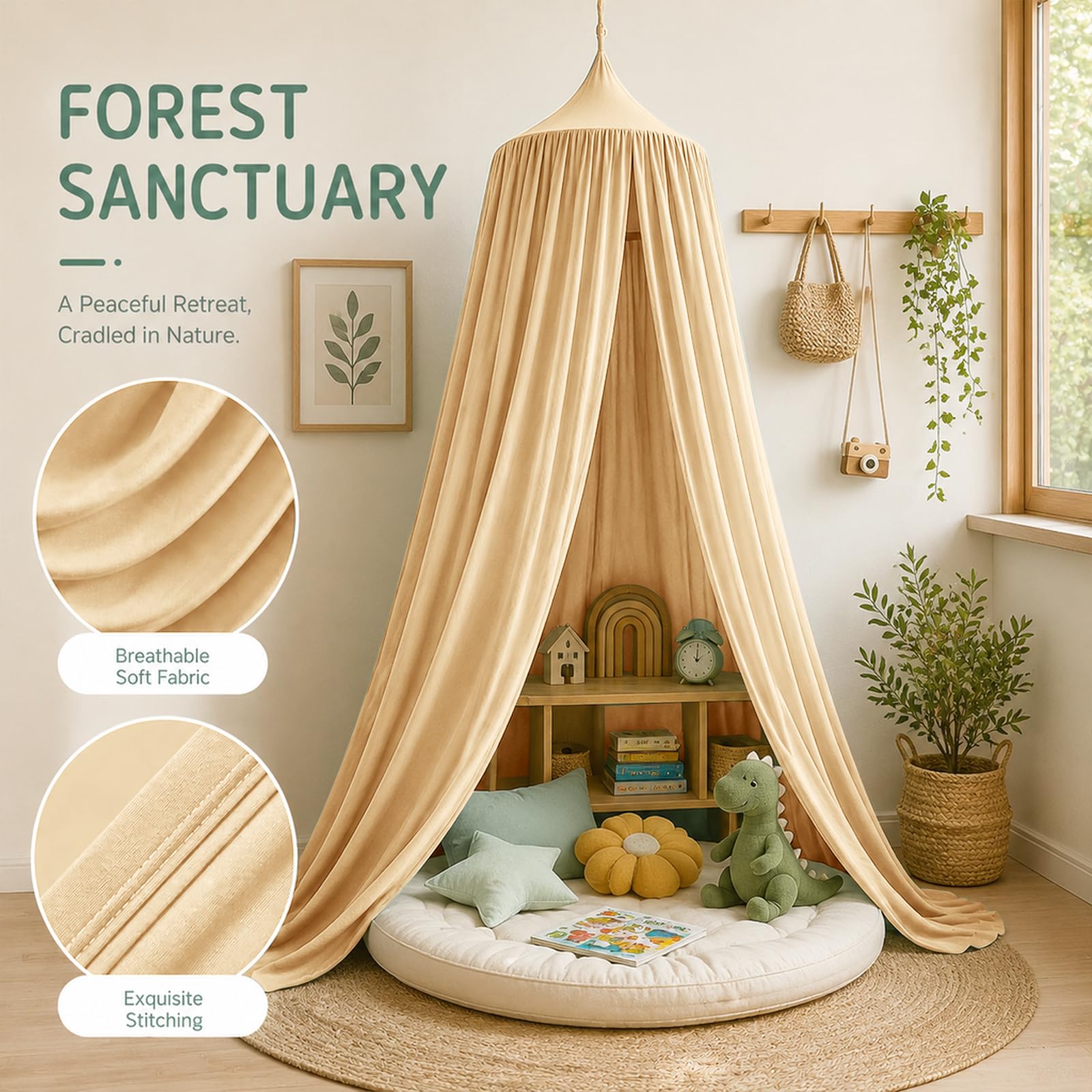 Bocguy Betthimmel Kinderzimmer,Baldachin Riesig Himmel Babybett -Khaki