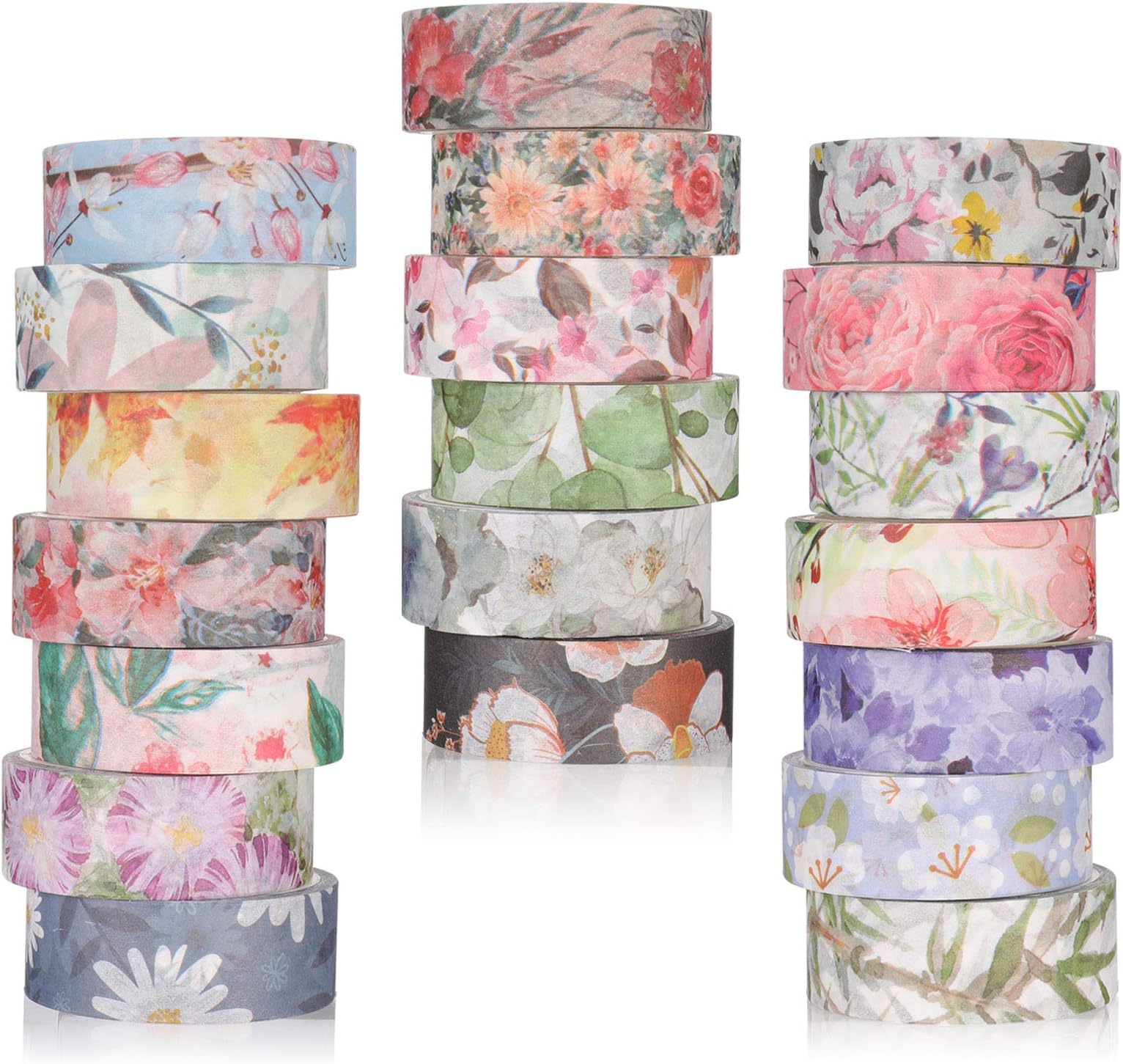 JOELELI 20 Rolls Washi Tape Set Floral Masking Washi Tape, Decorative Multi-Pattern Washi Tape for DIY Craft Gift Wrapping Festivals Decoration Scrapbooking