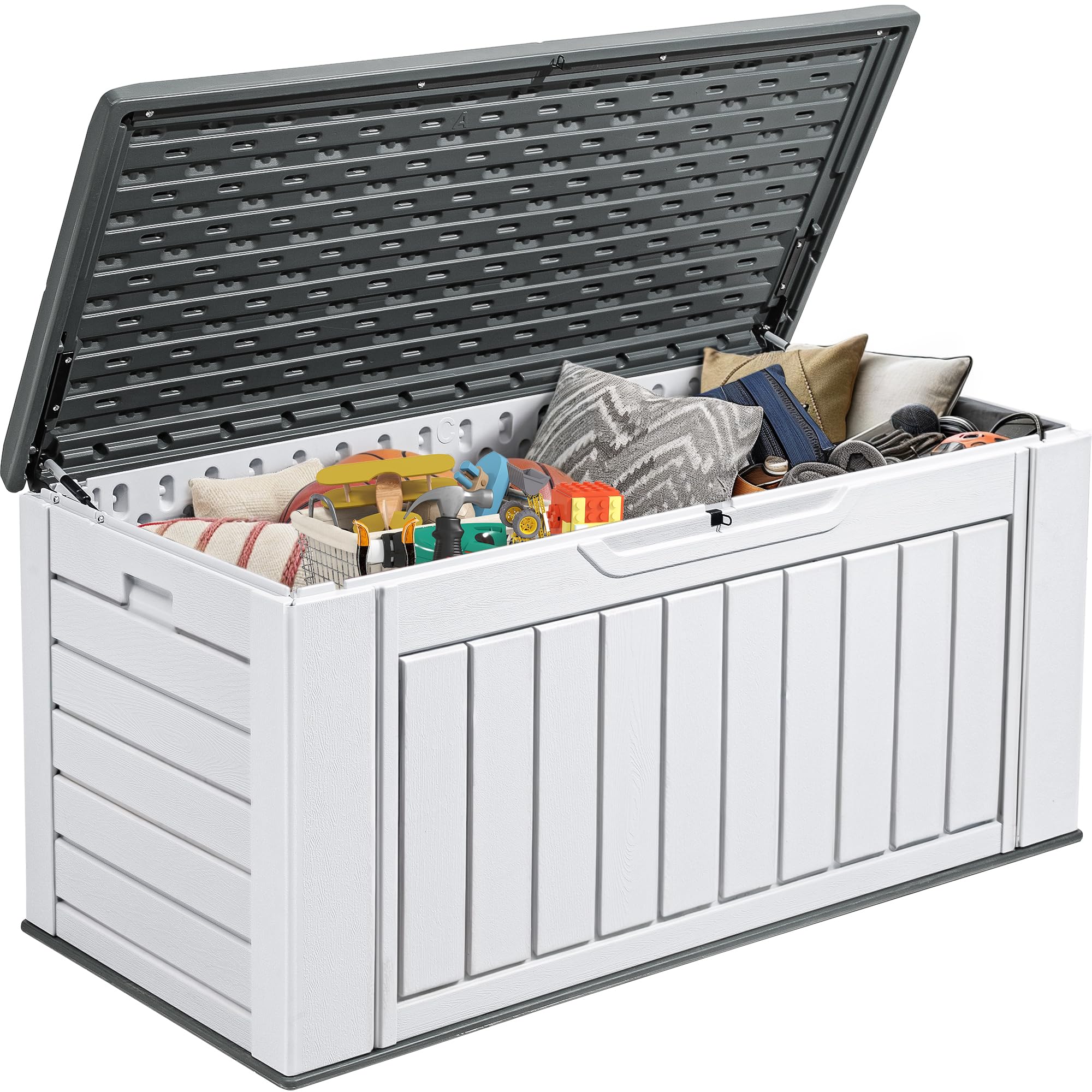 INCOMPLETE **YITAHOME Extra Large 160 Gallon Spacious Deck Container, Waterproof Outdoor Storage Chest for Patio Furniture Pillows, Gardening Equipment, Pool Accessories, Secure Locking Mechanism, Sleek Light Gray