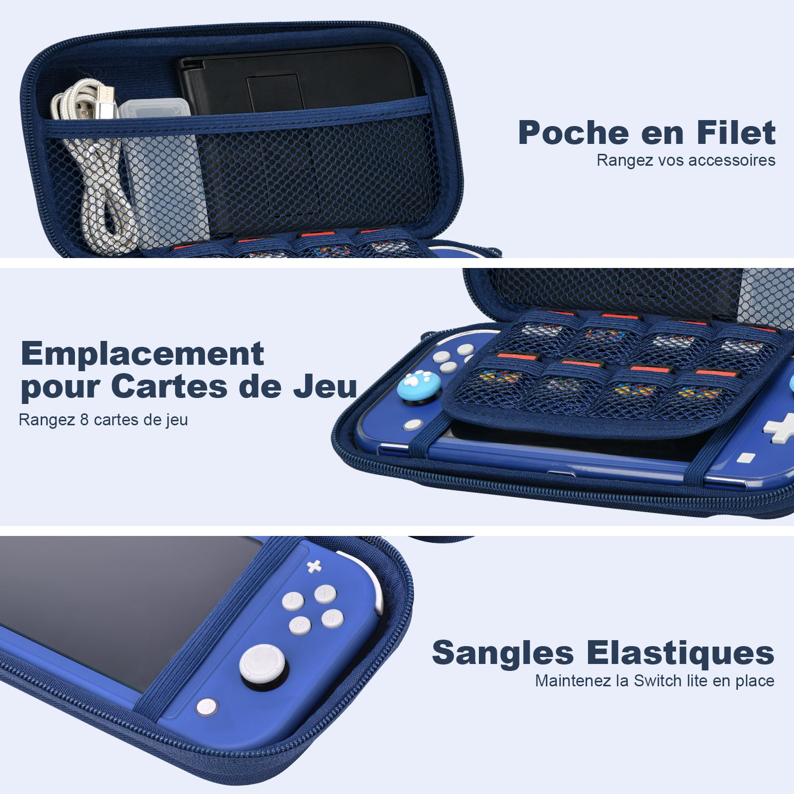 Younik Étui Switch Lite, Pochette Switch Lite 14 en 1 avec Étui de Transport, Coque Switch Lite transparent, Étui pour Cartes de Jeu, 2 Protecteurs d'écran, Bleu Étui de Transport pour Switch Lite