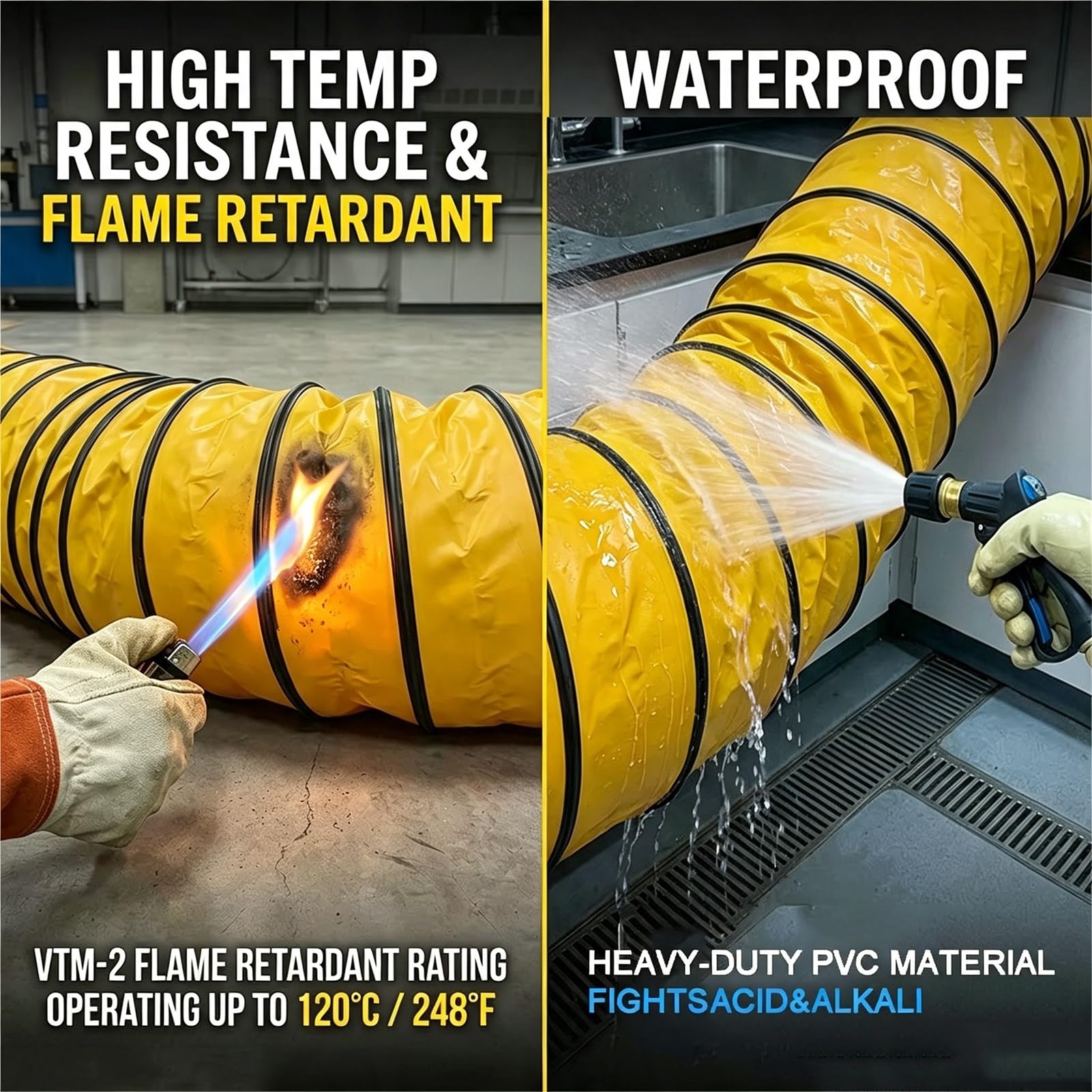 Tubo di Ventilazione Ignifugo, Tubo Soffiatore Telescopico | Resiste fino a 120°C | Piegatura 360° | Anelli a D per facile sospensione senza perdite(L8m/26.2FT,Id(A)950mm/37.4in)