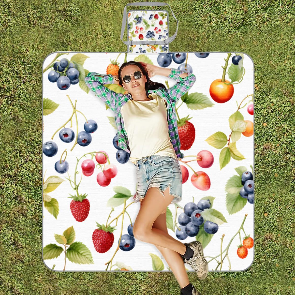 Manta de picnic de 150 x 145 cm, manta de playa plegable para exteriores, manta impermeable para playa, playa, camping, senderismo, picnic