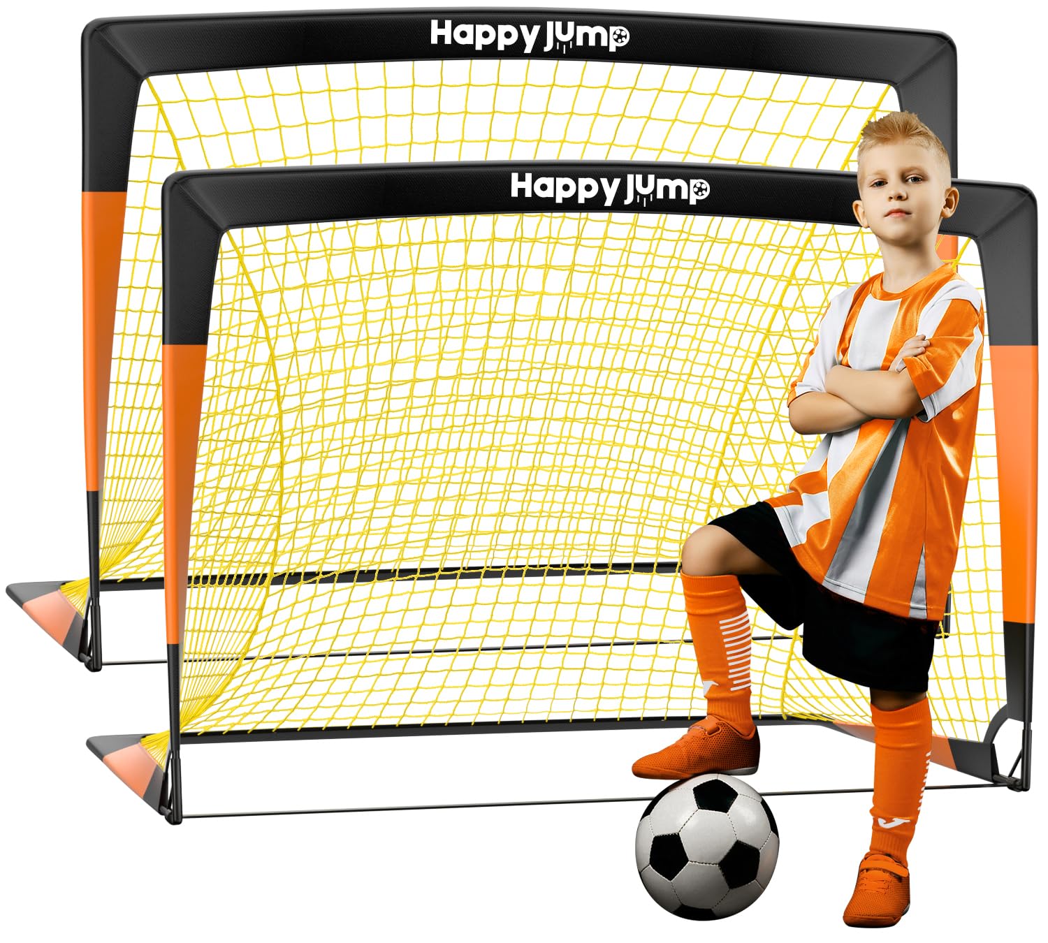 Happy Jump Kids Backyard Soccer Goals 7x5 &amp; 5x3.6 FT, Portable Outdoor Play | For Kids Ages 6-14 Backyard Play, Weatherproof Net Steel Frame, Quick Setup Sturdy for All Weather Outdoor Training