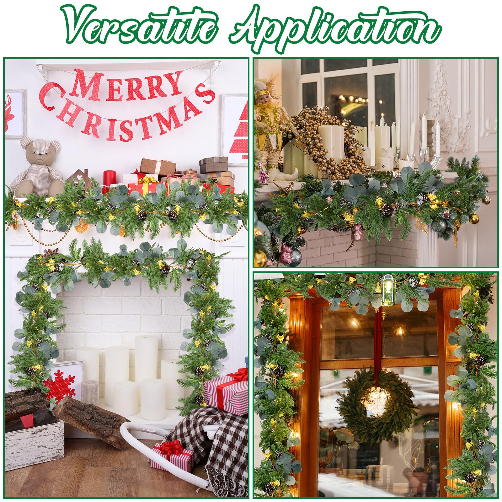 Ceenna 3 Pcs 18.9ft Christmas Garland Green Christmas Decor with Pine ...