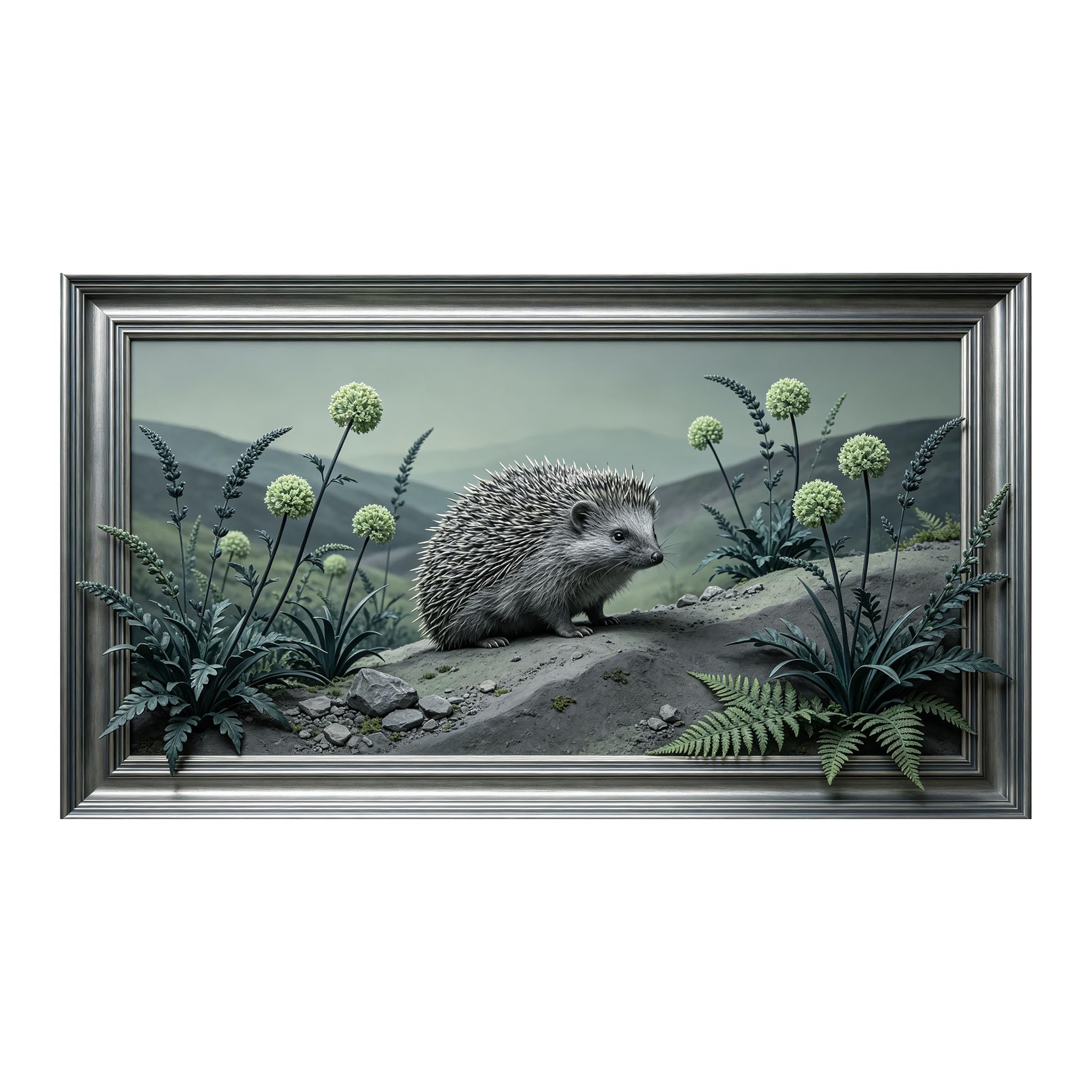 Yzpallescene 3D 3D Framed Wall Art 50cm×90cm Hedgehog Mountain Forest Landscape Realistic Large Size SelfAdhesive Removable Wall Decor Prints Artwork for Living Room Bedroom Office