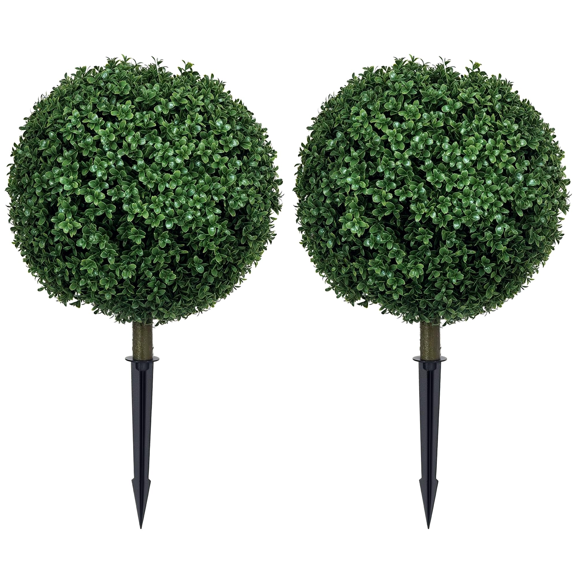 Homcom Unisex Green Set Of 2 Artificial Boxwood Topiary Trees With Ground Stake In