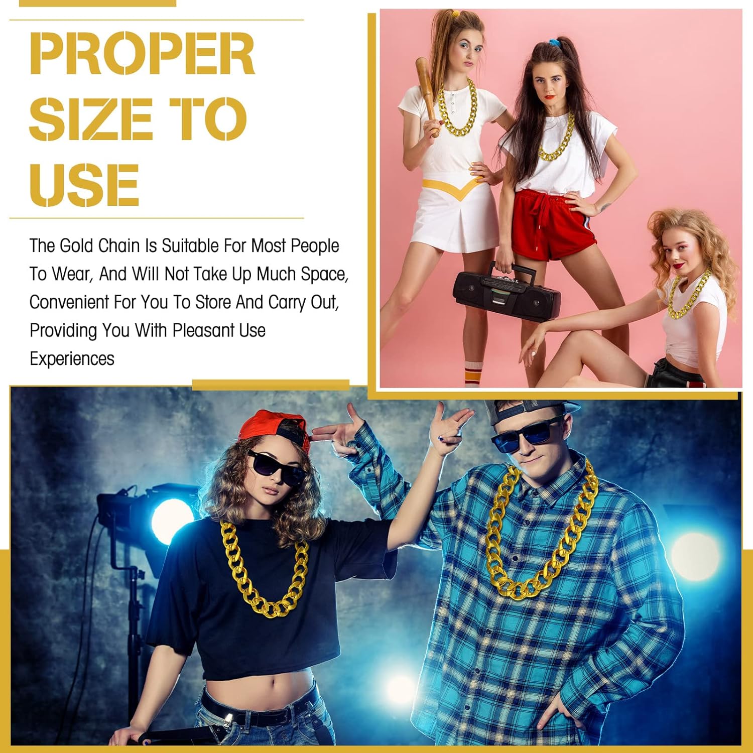 Bucherry 6 Pcs Hip Hop Rapper Chain Gold Chain, 90s Costume Jewelry Chunky Fake Necklace Large Jewelry for Men Women, 32" - Image 5