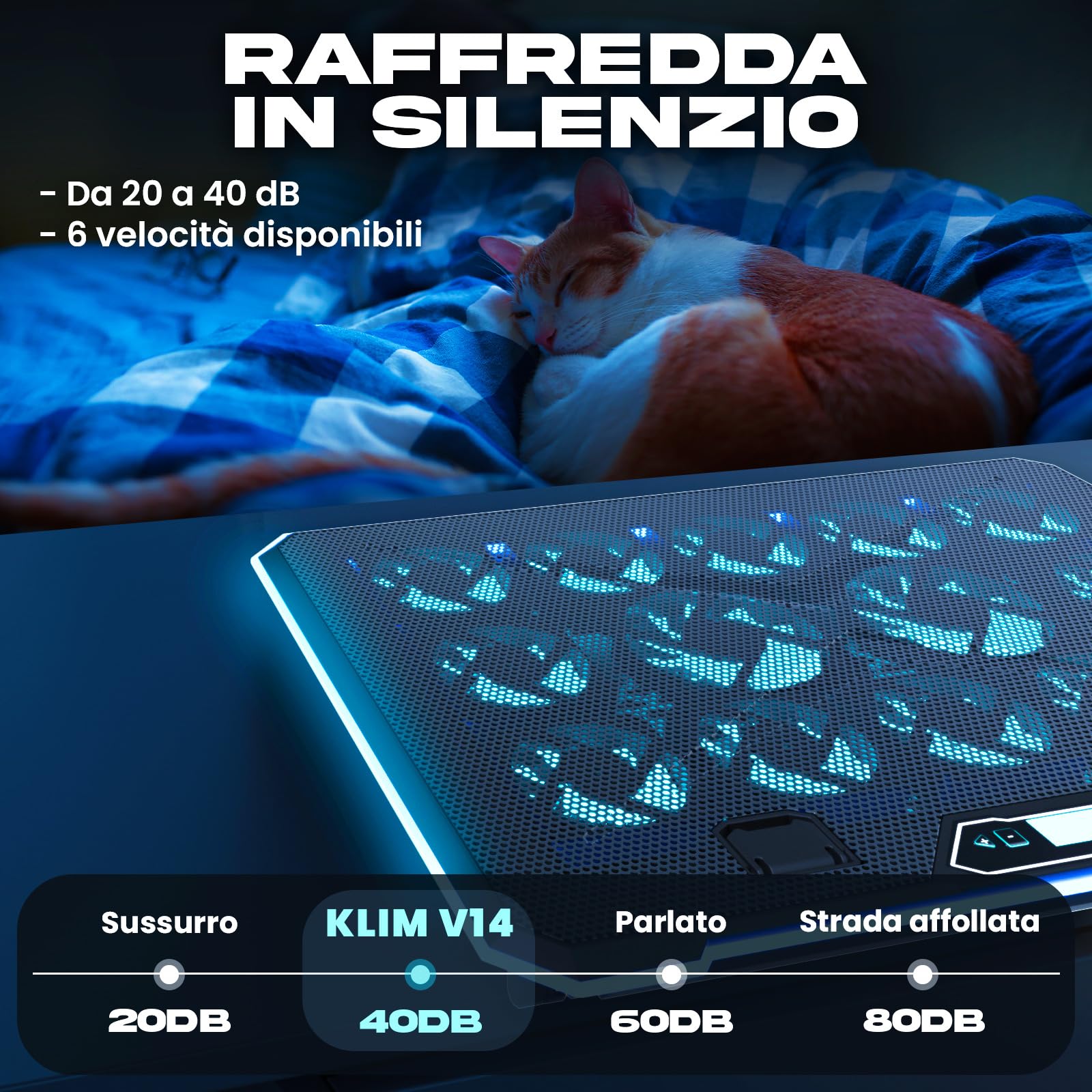 KLIM V14 Base di raffreddamento per Notebook Gaming 14 ventole RGB supporto 17" USB