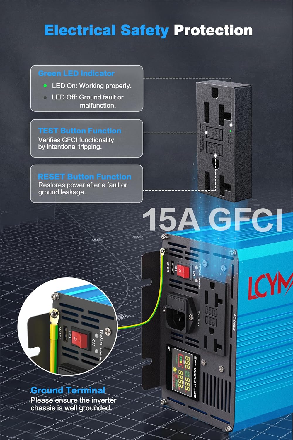 2500W Sump Pump Battery Backup System - Uninterruptible Power Source Pure Sine Wave Inverter with Automatic Grid-to-Battery Switchover LCD Display Emergency Backup for Power Outages and Grid Failures