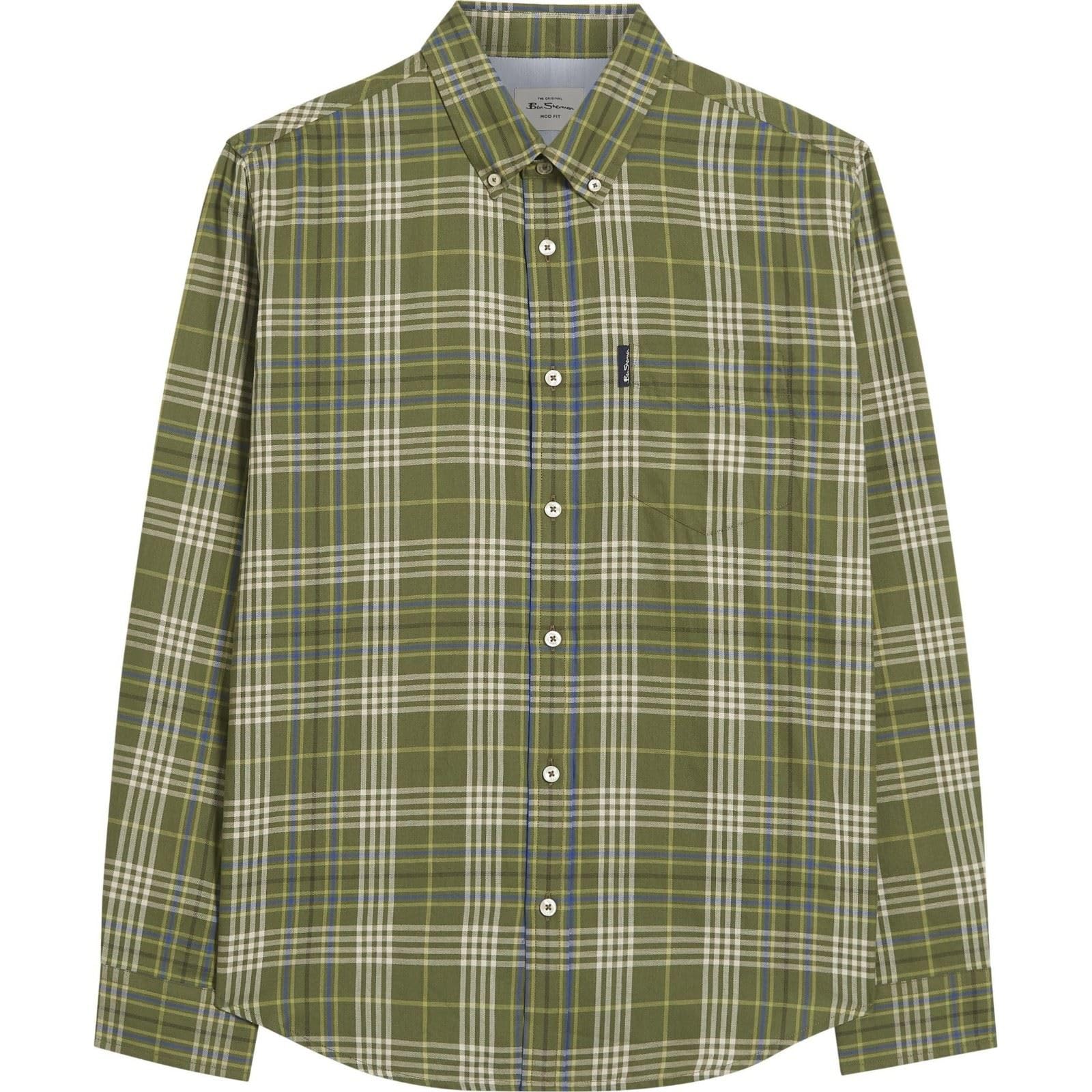 Ben Sherman Men's Green Multi Check Long Sleeve Shirt For In 4XL
