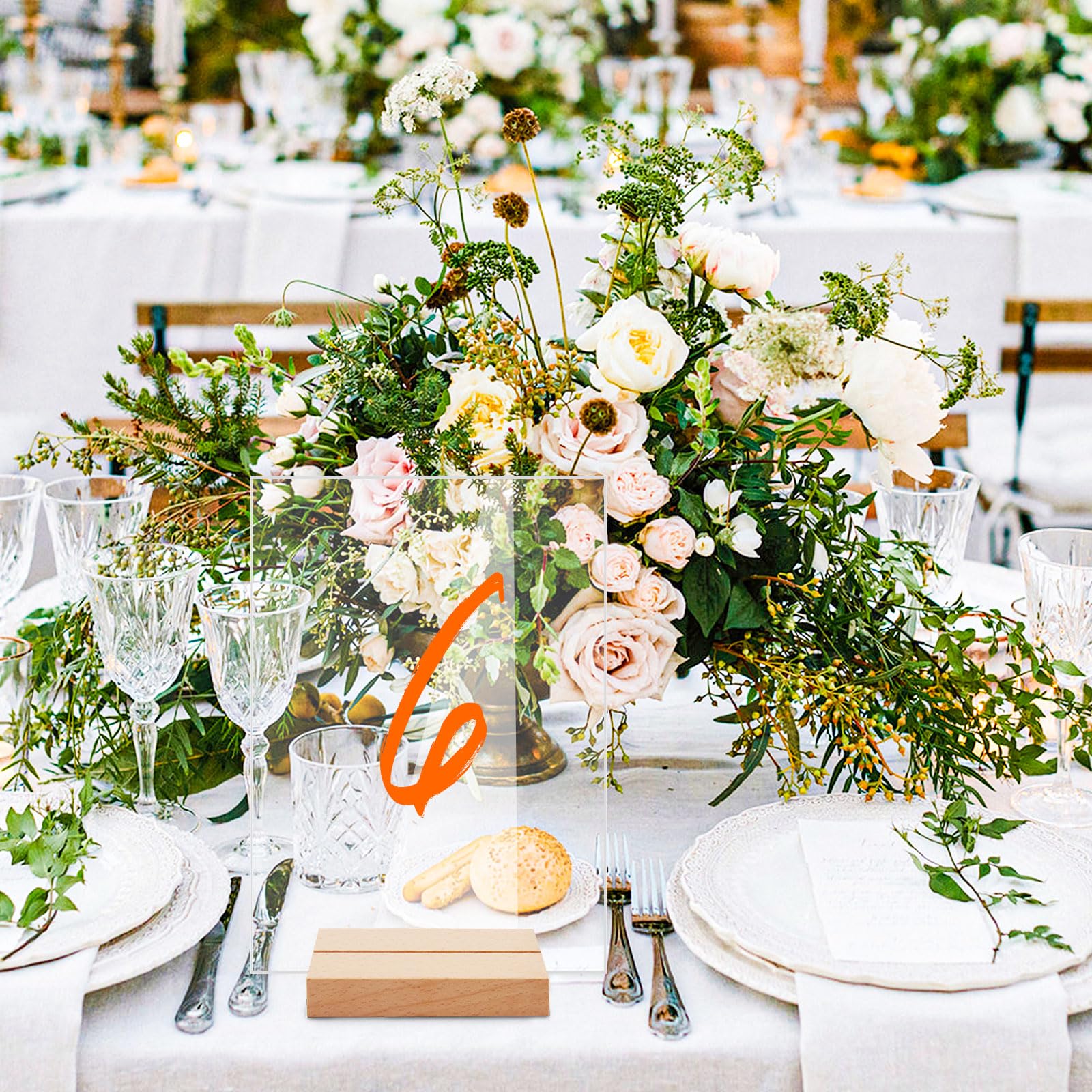 Lot de 20 Numéro de Table Mariage en Acrylique avec Support en Bois, Panneaux Transparent Réutilisable pour Noms D'invités, Numéros de Table pour Décoration de Fête de Mariage, événement