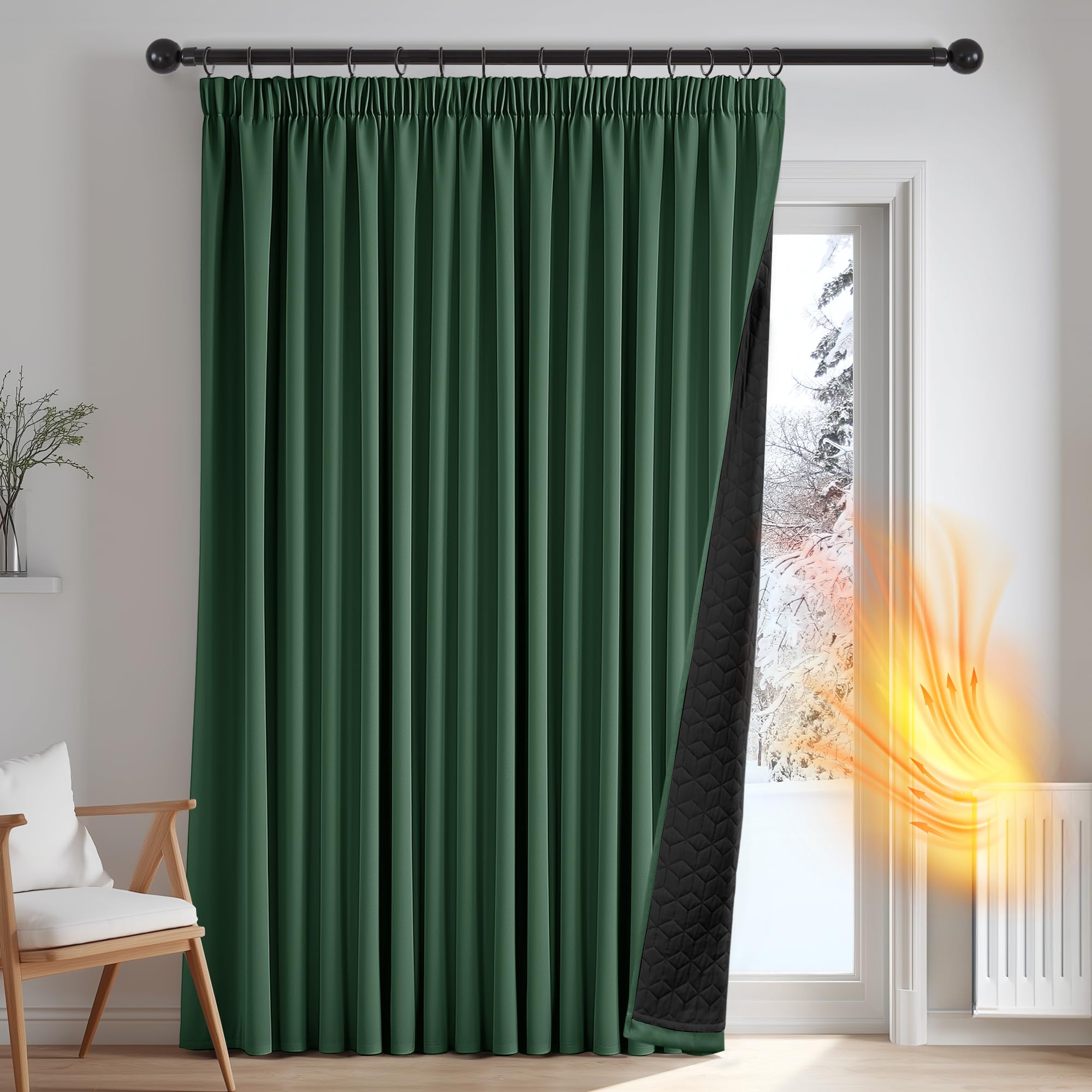 Deconovo zasłony zaciemniające z paskami, grube zasłony do salonu, izolacja termiczna, do drzwi, przegrody pokoju, 140 x 229 cm, Verde Oscuro, 1 sztuka