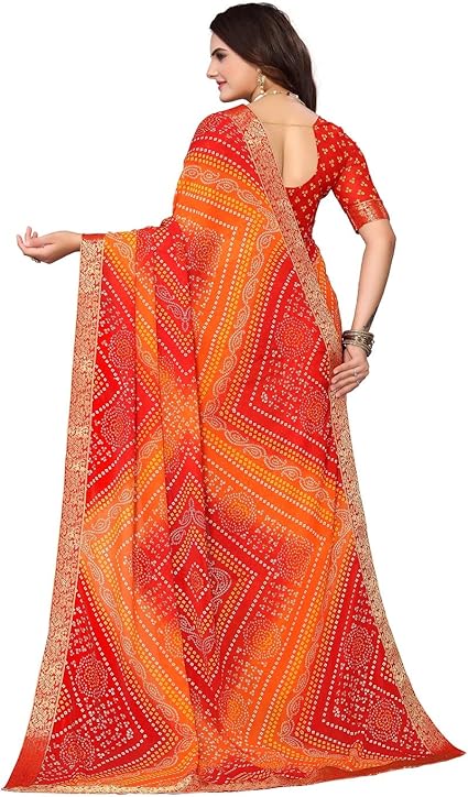 TreegoArt Fashion Georgette Bandhani Tryckt Saree Fu00f6r Kvinnor Med Osomt Blusstycke -(VERA PINK TreegoArt Fashion Georgette Bandhani Tryckt Saree Fu00f6r Kvinnor Med Osomt Blusstycke -(VERA PINK